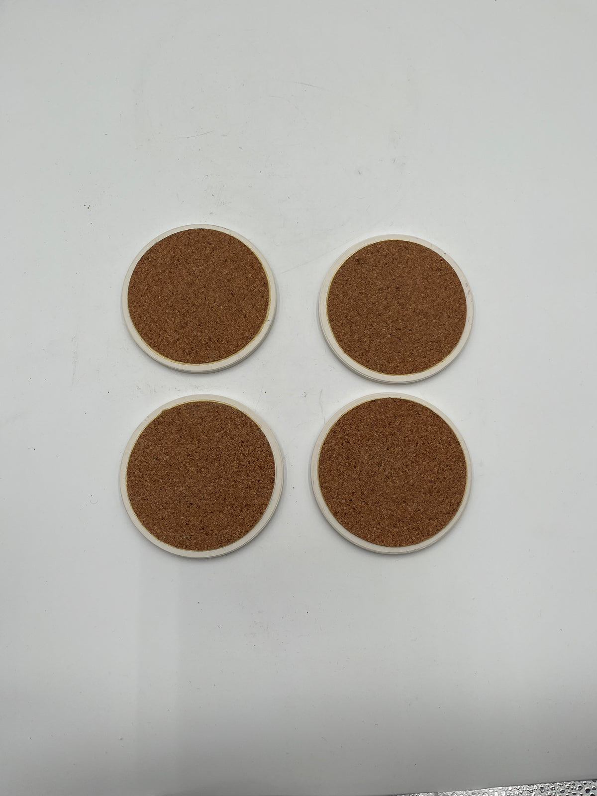 Set of 4 Round Ceramic Bar Drink Coasters Wine Beer Whiskey Cigar Cork Back