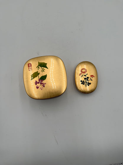Vintage Japanese Gold Lacquer Mini Box Set 2 Tier Square and Oval