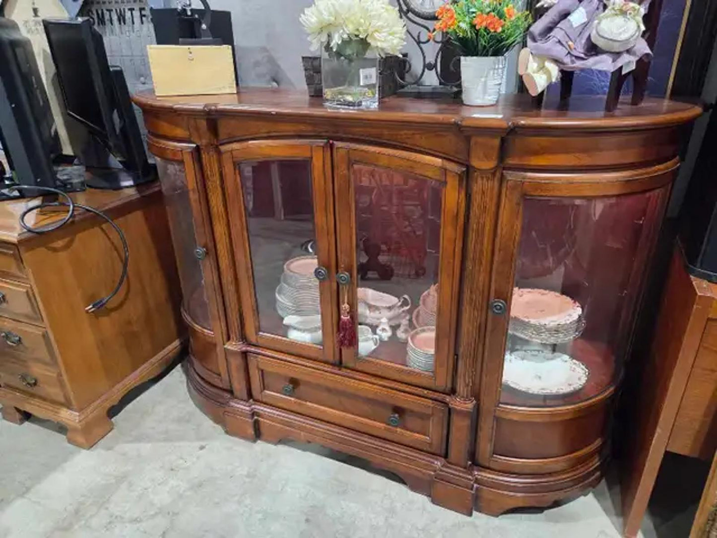 Curved Wood/Glass Lit Display Cabinet