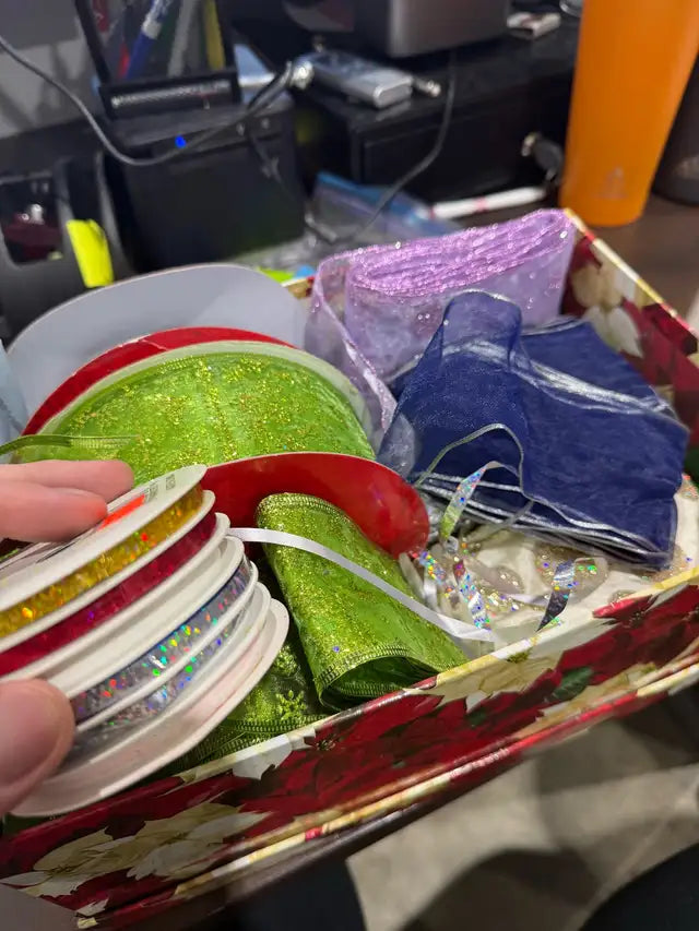 Box Of Assorted Colorful Festive Ribbons