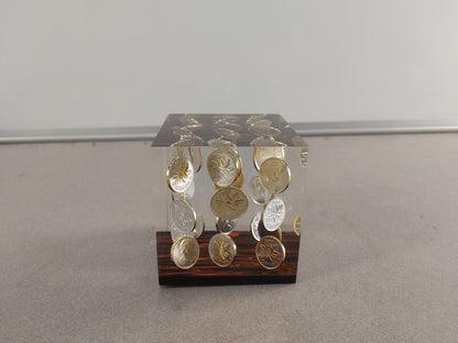 VINTAGE COLLECTIBLE Acrylic Cube With 27 1978 Canadian Pennies - Fair
