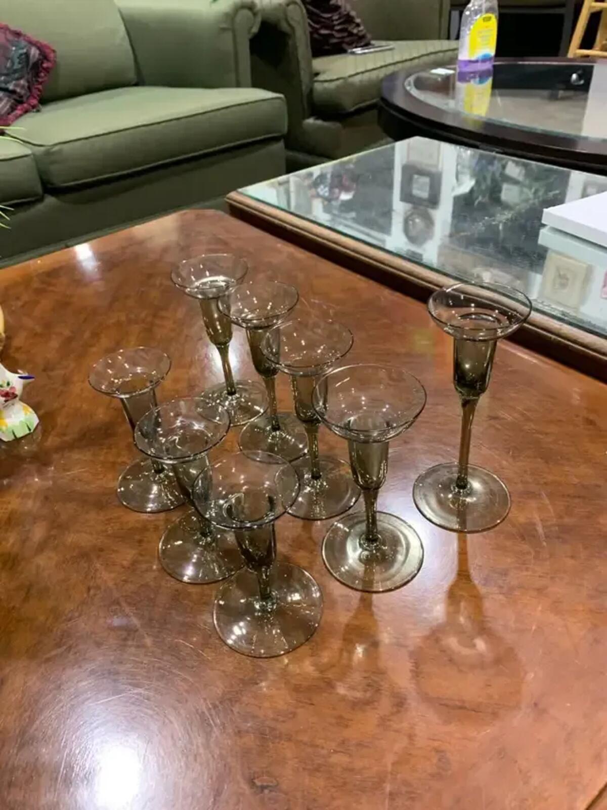MCM Smoke Glass Candle Holders -set of 8