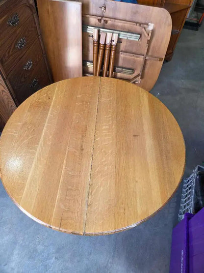 Round Oak Rolling Dining Table