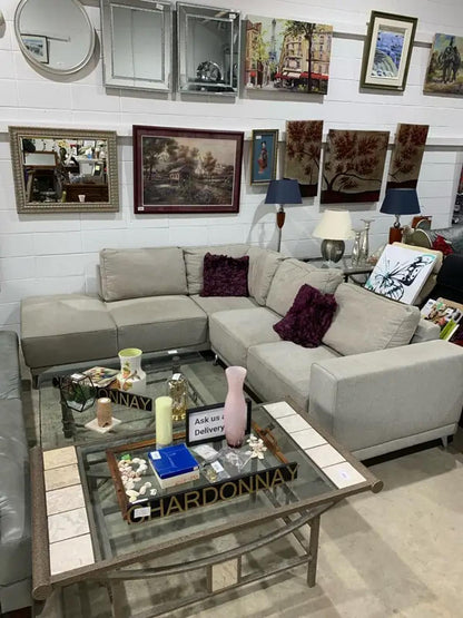 Large Grey Fabric Sectional Sofa