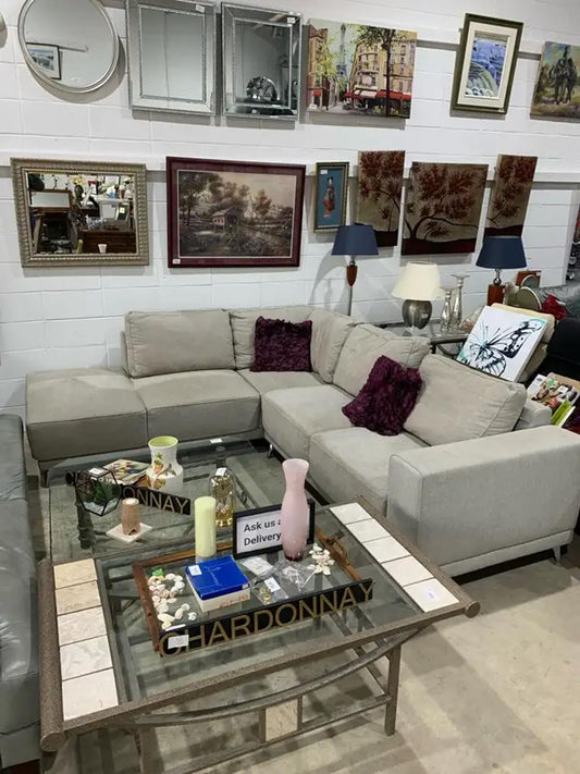 Large Grey Fabric Sectional Sofa