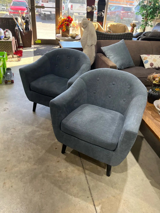 Set of two blue wingback chairs