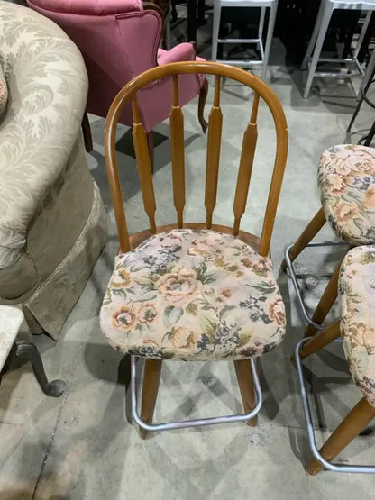 Vintage Wooden Swivel Bar Stools - set of 3