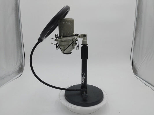 Excellent Condition MXL 990 Microphone Silver Untested + Stand & Pop Filter