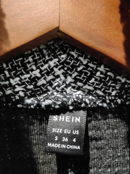 SHEIN Tall Plaid Pattern Double Breasted Tweed Blazer Size- S