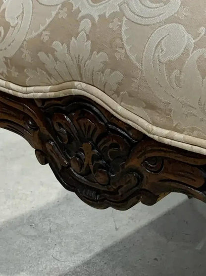 Vintage upholstered Accent Chair with carved details