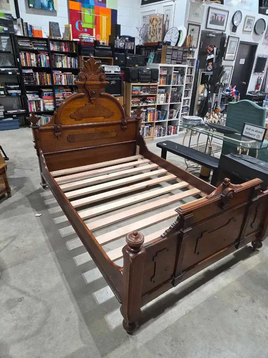 Antique Wooden Full Bed Frame & Mattress