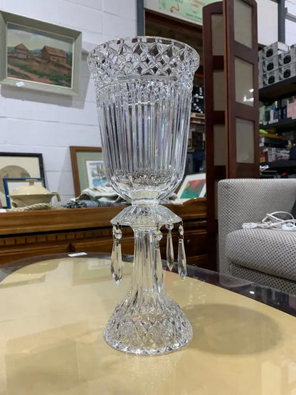 Tall Crystal Vase with Hanging Crystals