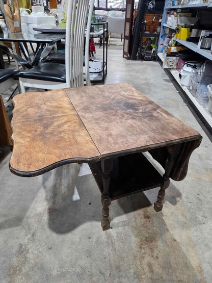 Rustic Wood Drop Leaf Side Table