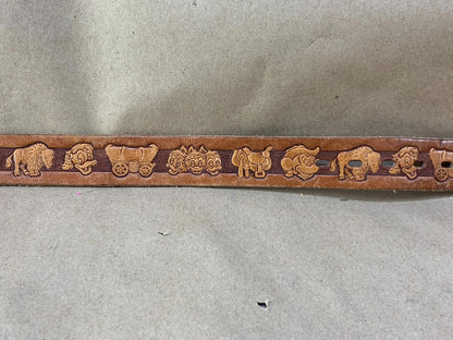 Vintage Chambers Disney western tooled brown leather kids belt