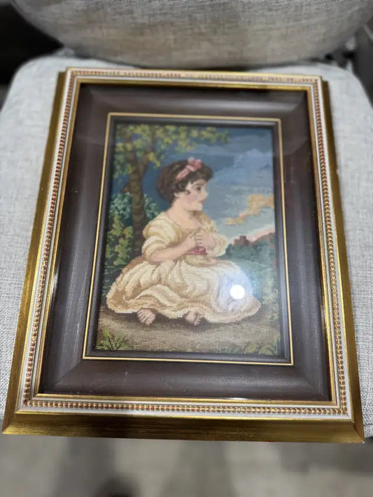 Framed Needlepoint Art Of Woman