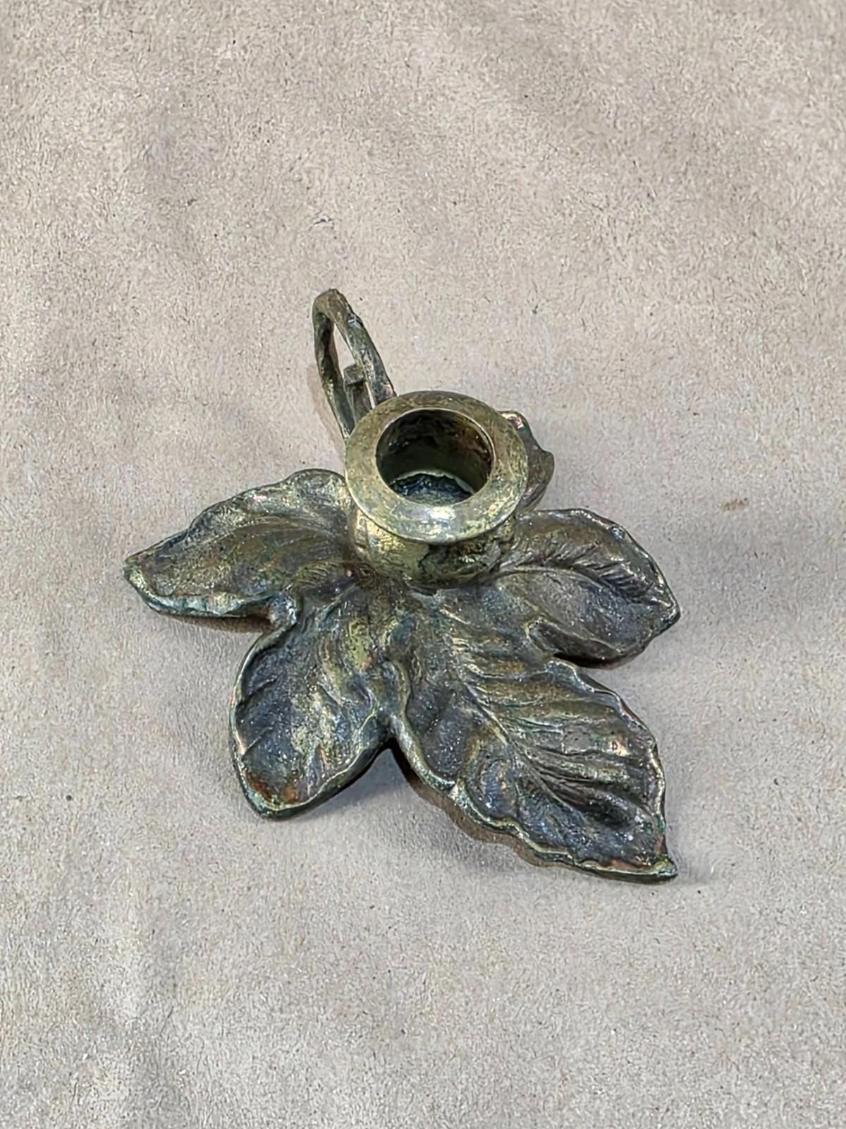 Vintage Early 20th Century Japanese Brass Lily Pad Candle Holder