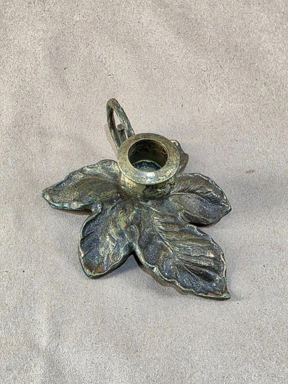 Vintage Early 20th Century Japanese Brass Lily Pad Candle Holder