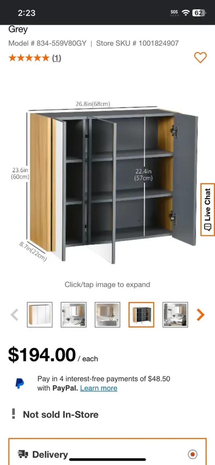 Kleanpin Bathroom Mirror Cabinet in Grey and Oak