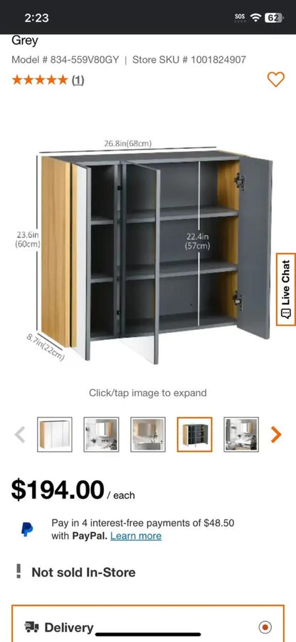 Kleanpin Bathroom Mirror Cabinet in Grey and Oak