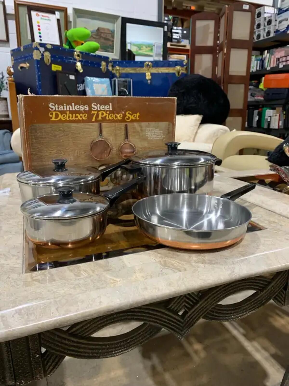 Vintage Stainless Steel and Copper bottomed Cookware Set