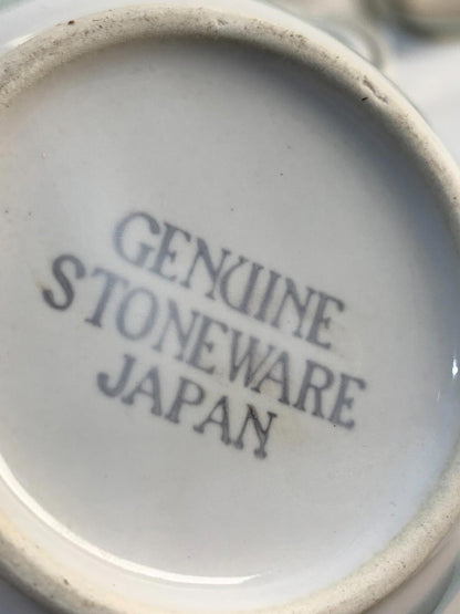 Vintage Genuine Stoneware Country Morn Coffee Cups, Creamer, Sugar Bowl & Plate