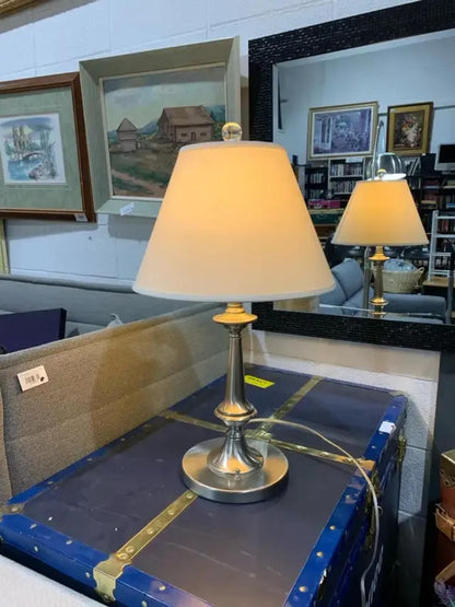 Silver Table Lamp with cream shade