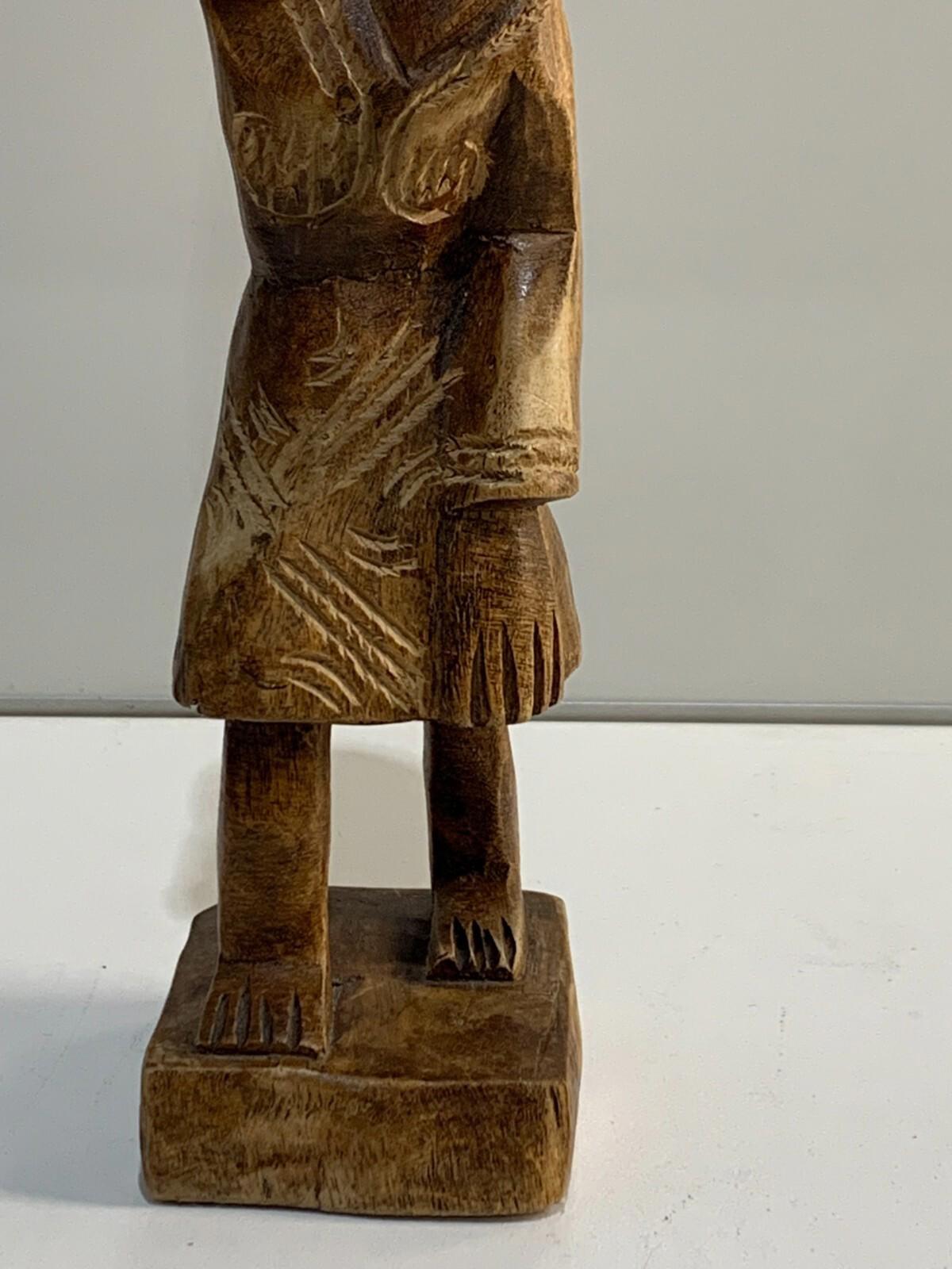 Hand Carved Wood Haitian or African Woman. Figurine with Basket
