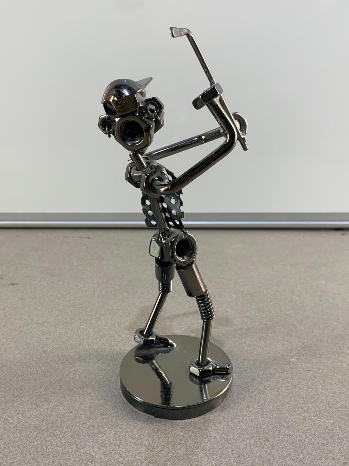 Nuts and Bolts Sculpture Playing Sports Handmade Figurine