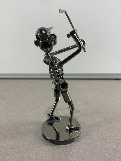 Nuts and Bolts Sculpture Playing Sports Handmade Figurine