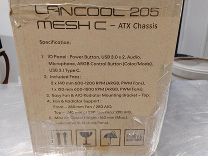 Brand New In Box Lian Li LanCool 205 Mesh C ATX Computer Case Black