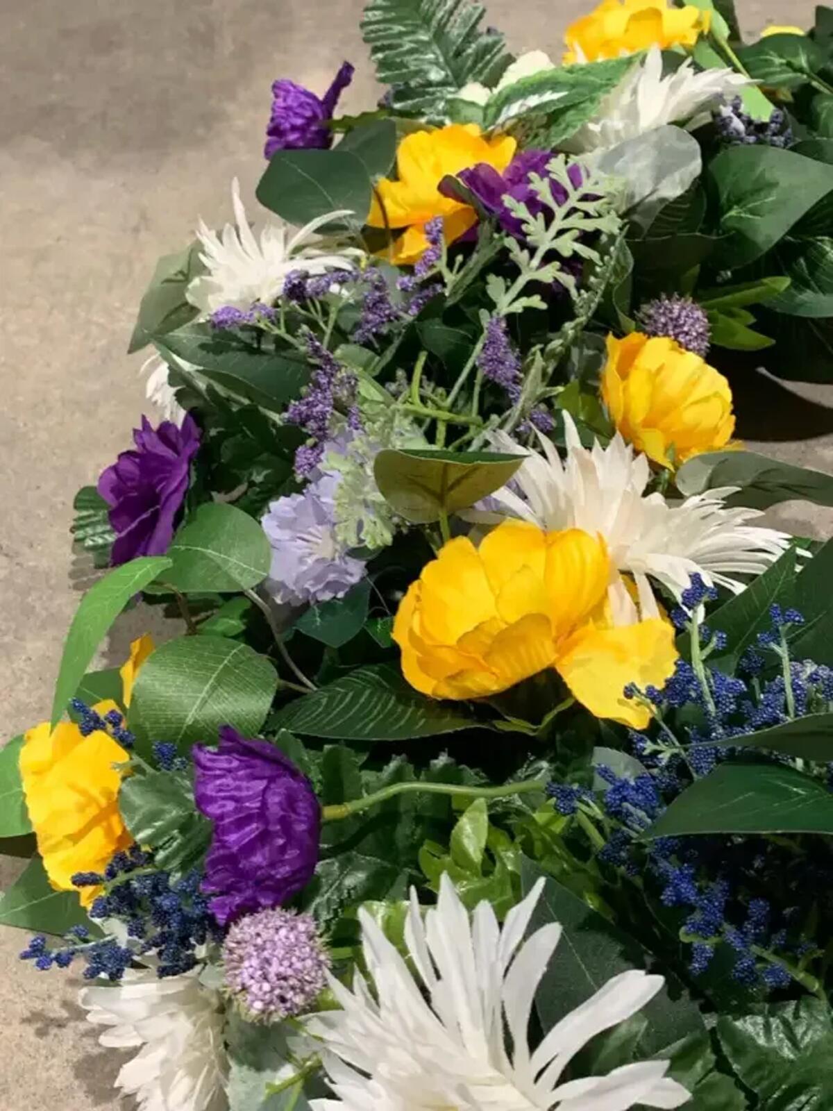 Purple and Yellow Floral Wreath Arrangement 40”