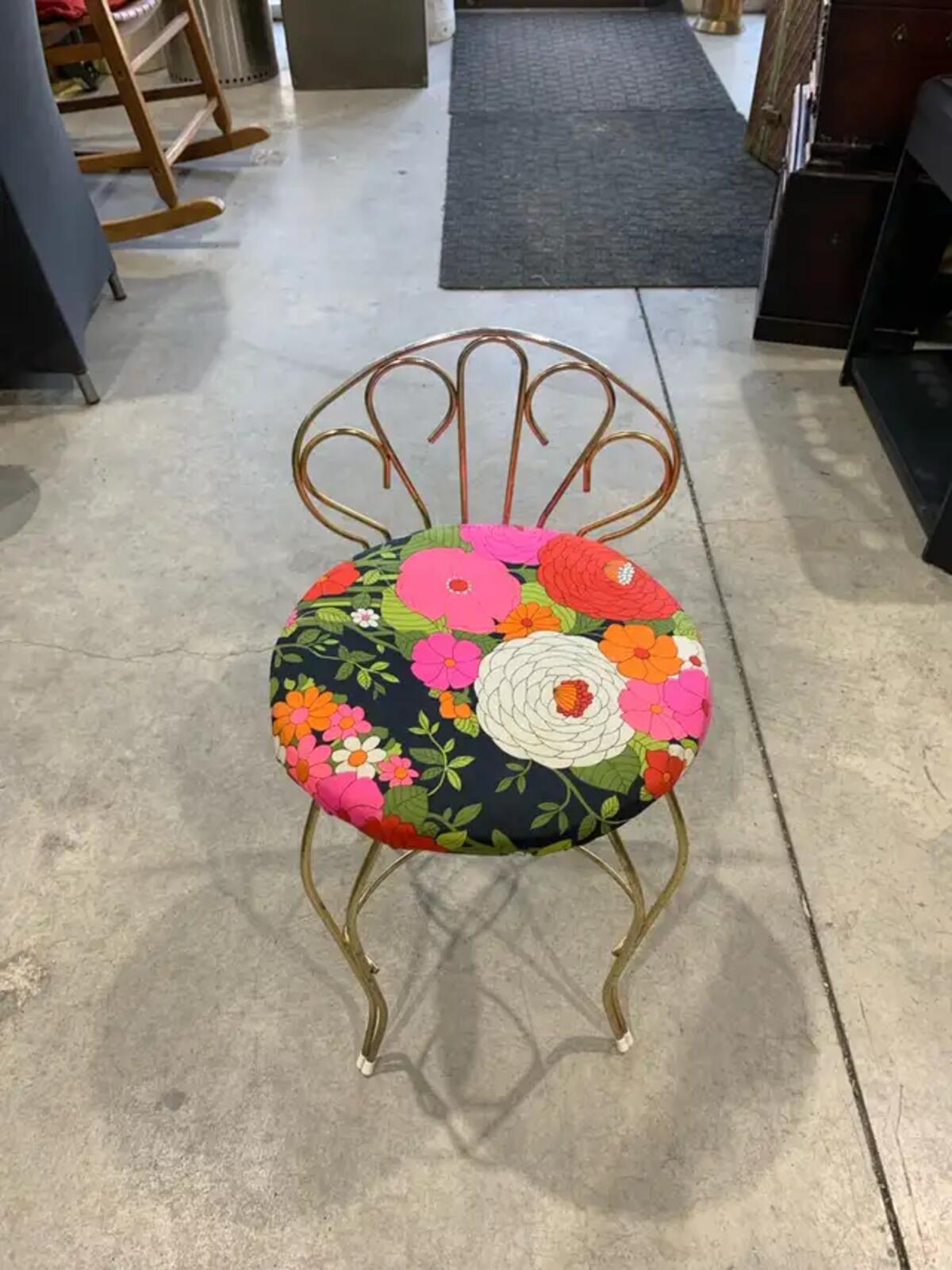 Vintage Floral Vanity Stool