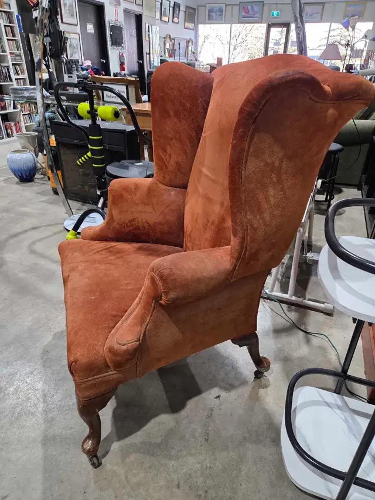 Vintage Suede Wingback Chair