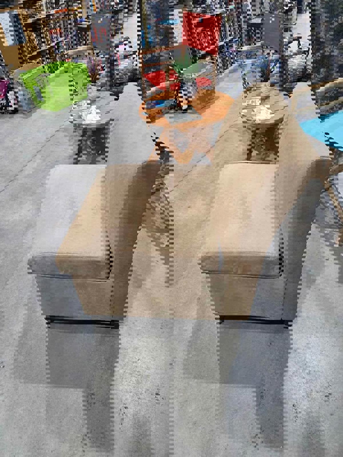 Tan Armless Accent Chair with Storage