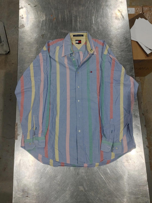 Excellent Condition Tommy Hilfiger Casual Button Shirt Blue Striped Size L