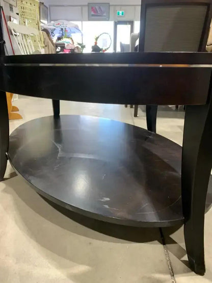 Wooden Oval Coffee Table with Glass insert