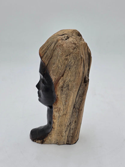 Vintage Hand Carved Wood Bust Nice Detailed Face