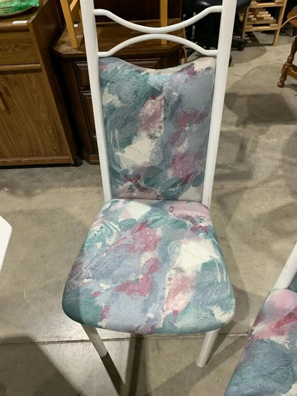 Pastel Vintage Print and White Metal Frame Chairs -set of 2