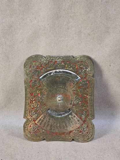 Vintage Embossed Brass Perpetual Desk Calendar; 28-Year Calendar 1944 to 1971