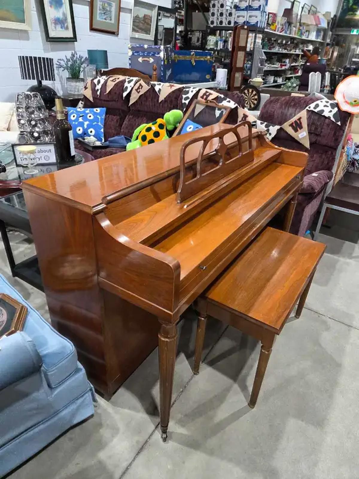 Stunning Winter Piano & Bench - 1970s