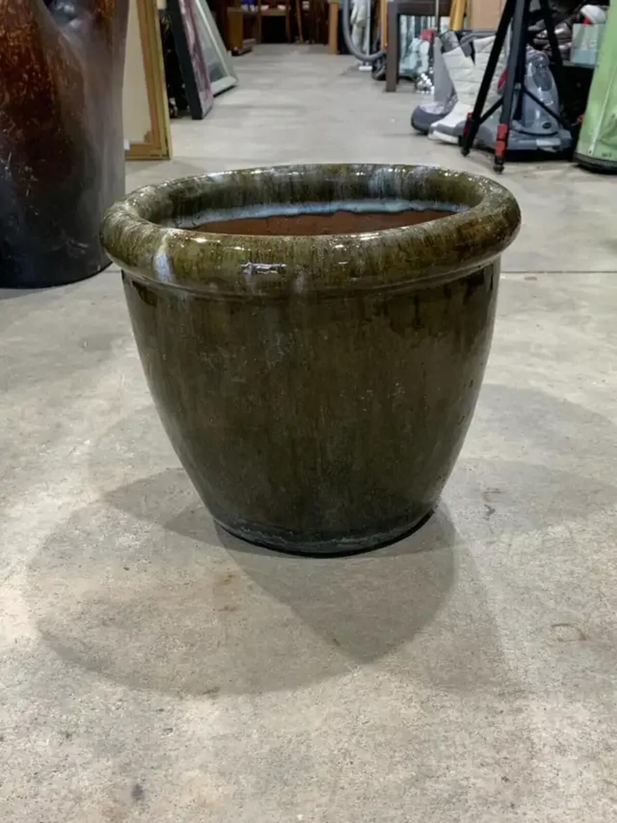 Medium Green Ceramic Glazed Garden Planter