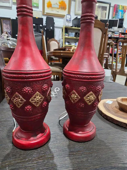 Ceramic Red Table Lamps - 2 Matching