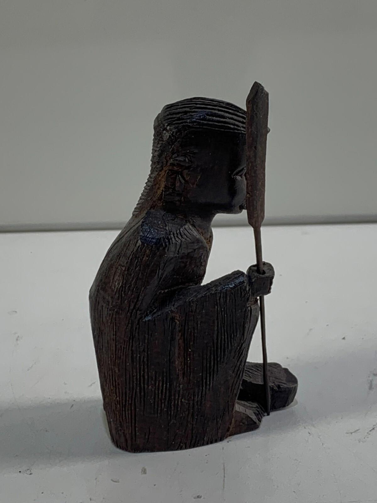 Vintage African Ebony Warrior Statue | Hand Carved Wooden Figure | Tribal Art