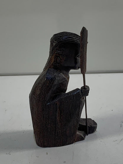 Vintage African Ebony Warrior Statue | Hand Carved Wooden Figure | Tribal Art