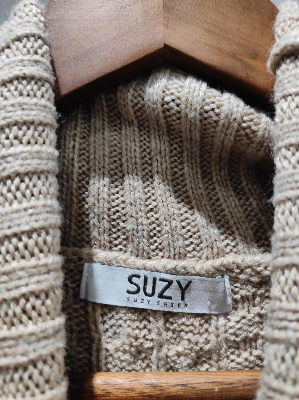 Suzy Shier Women's Grey High Low Side Slit Mock Neck Relaxed Sweater Size M