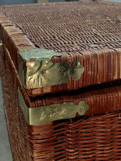 Large Wicker Trunk with Detailed Gold Hardware