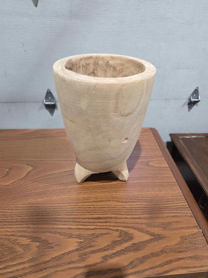 Carved Wooden Planter Bowl