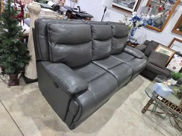 Grey Faux Leather Power Reclining Sofa
