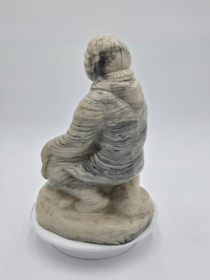 Vintage Inuit "The Hunt" Sculpture Eskimo Canada Signed Soapstone Hand Carved