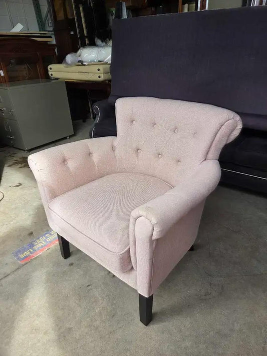 Pink Fabric Button-Tufted Armchair